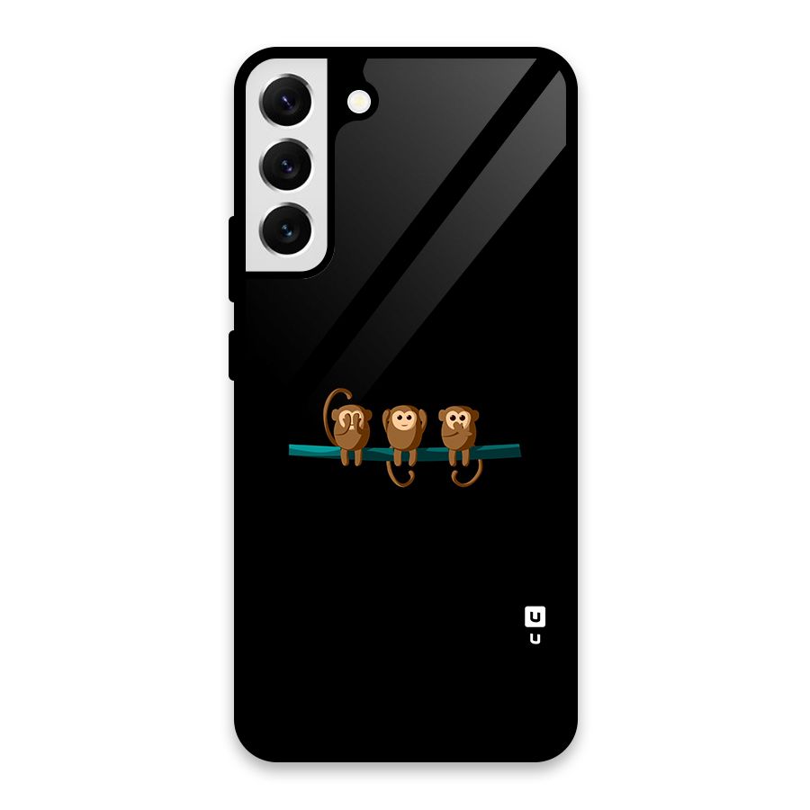 Three Cute Monkeys Glass Back Case for Galaxy S22 Plus 5G