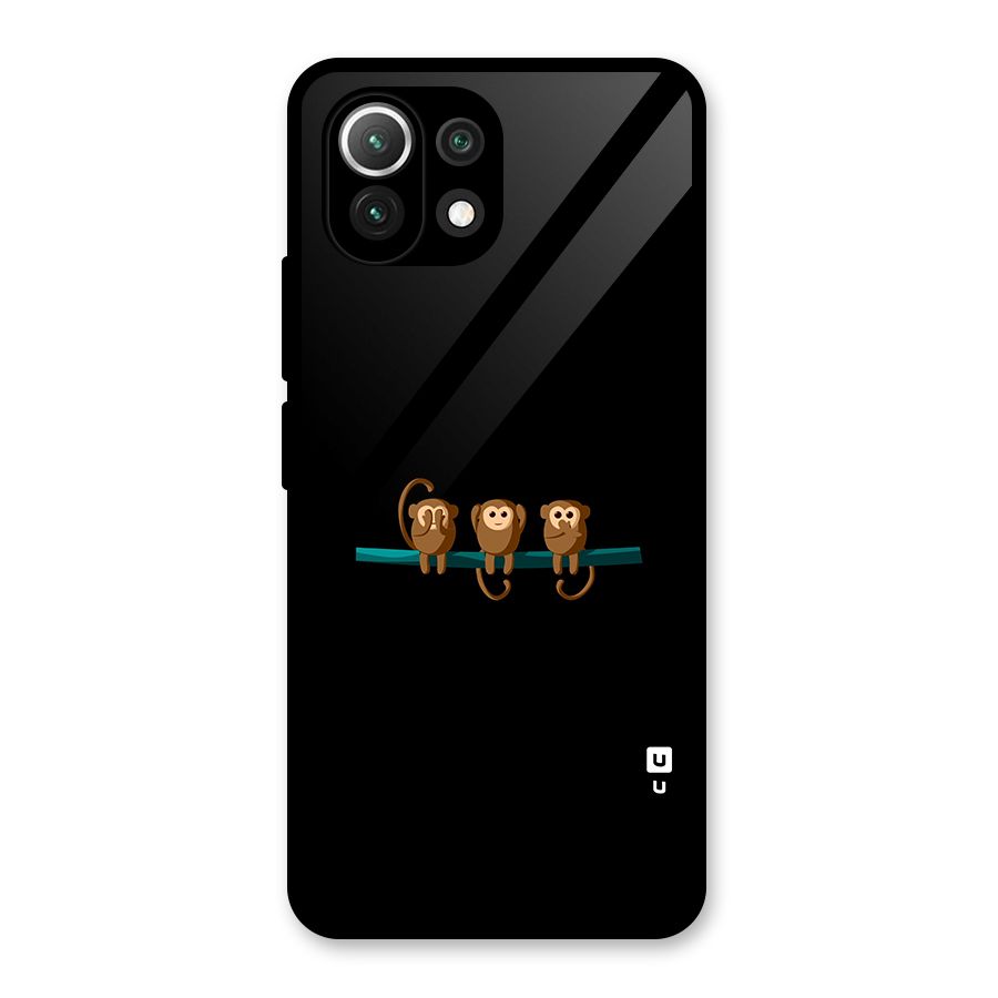 Three Cute Monkeys Glass Back Case for Mi 11 Lite