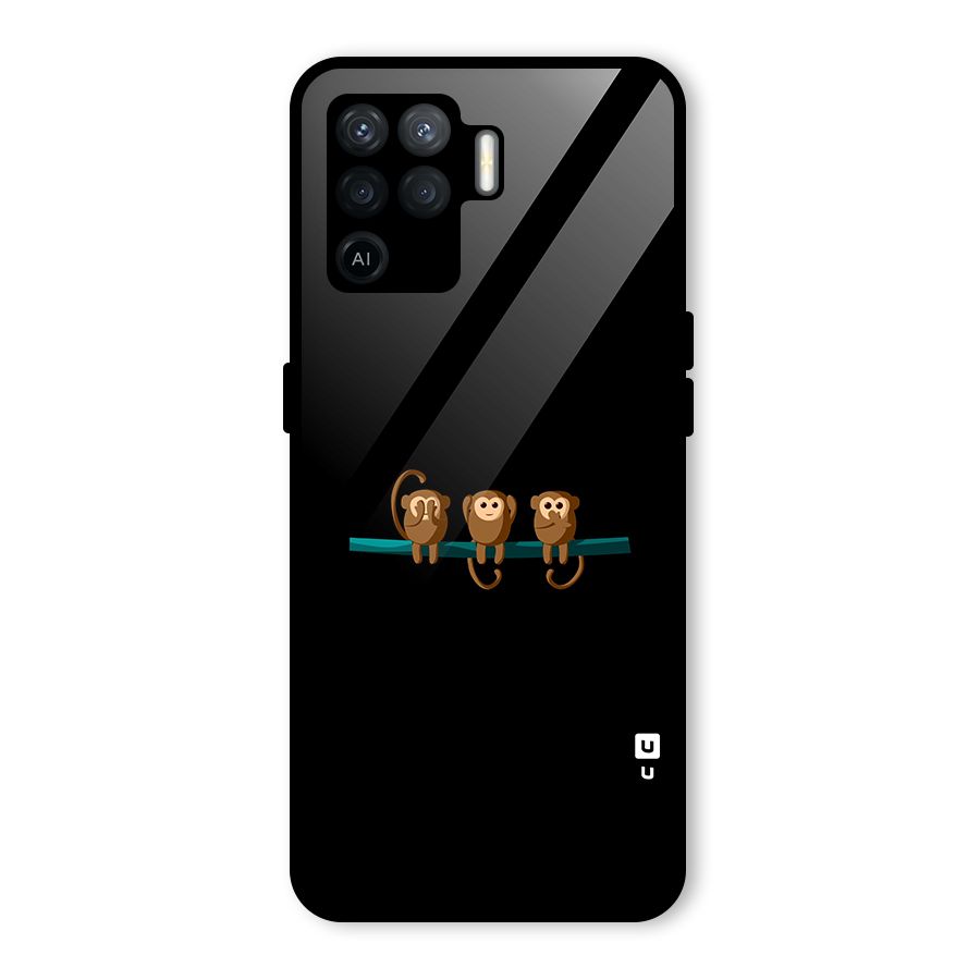 Three Cute Monkeys Glass Back Case for Oppo F19 Pro