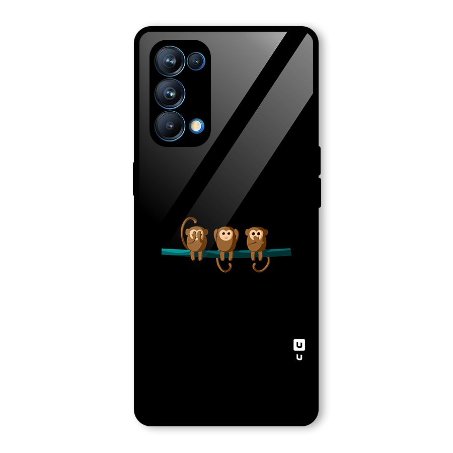 Three Cute Monkeys Glass Back Case for Oppo Reno5 Pro 5G