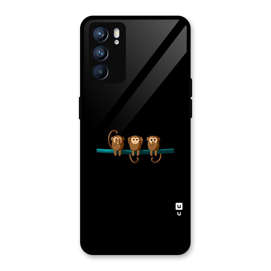 Three Cute Monkeys Glass Back Case for Oppo Reno6 5G