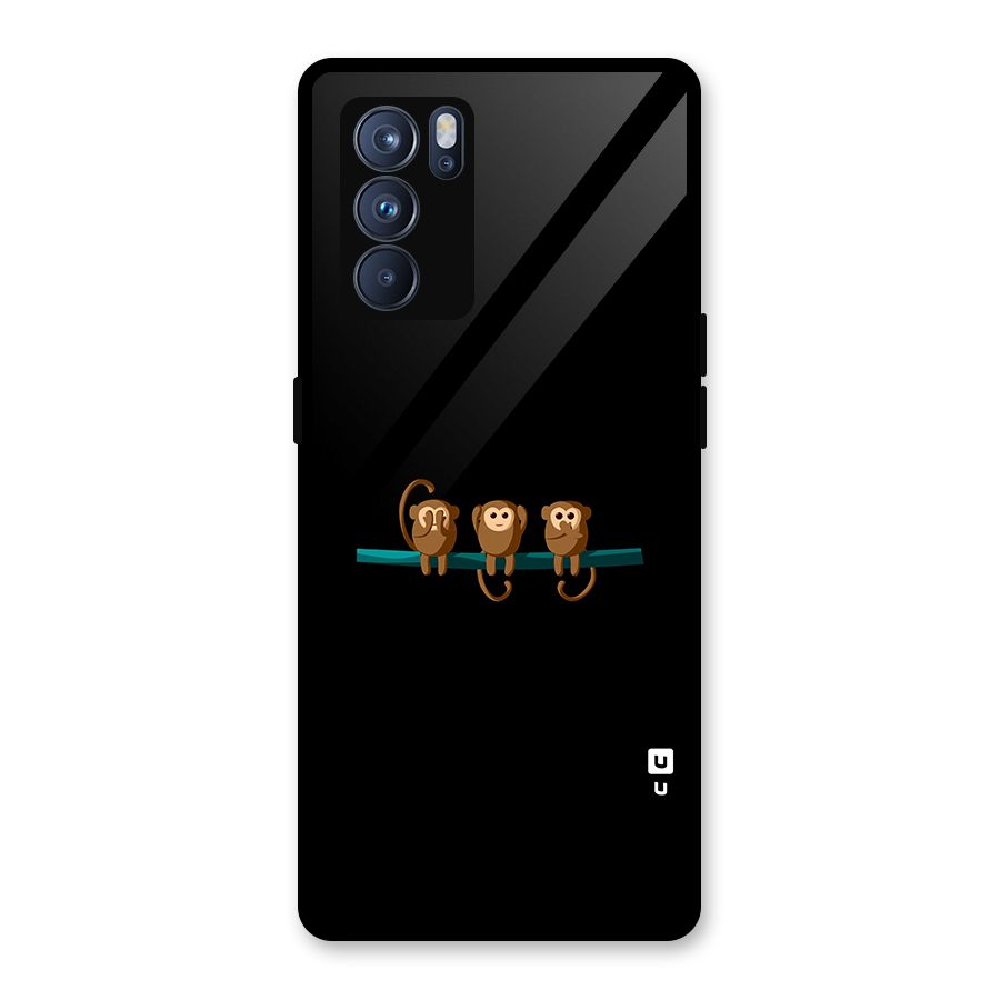 Three Cute Monkeys Glass Back Case for Oppo Reno6 Pro 5G