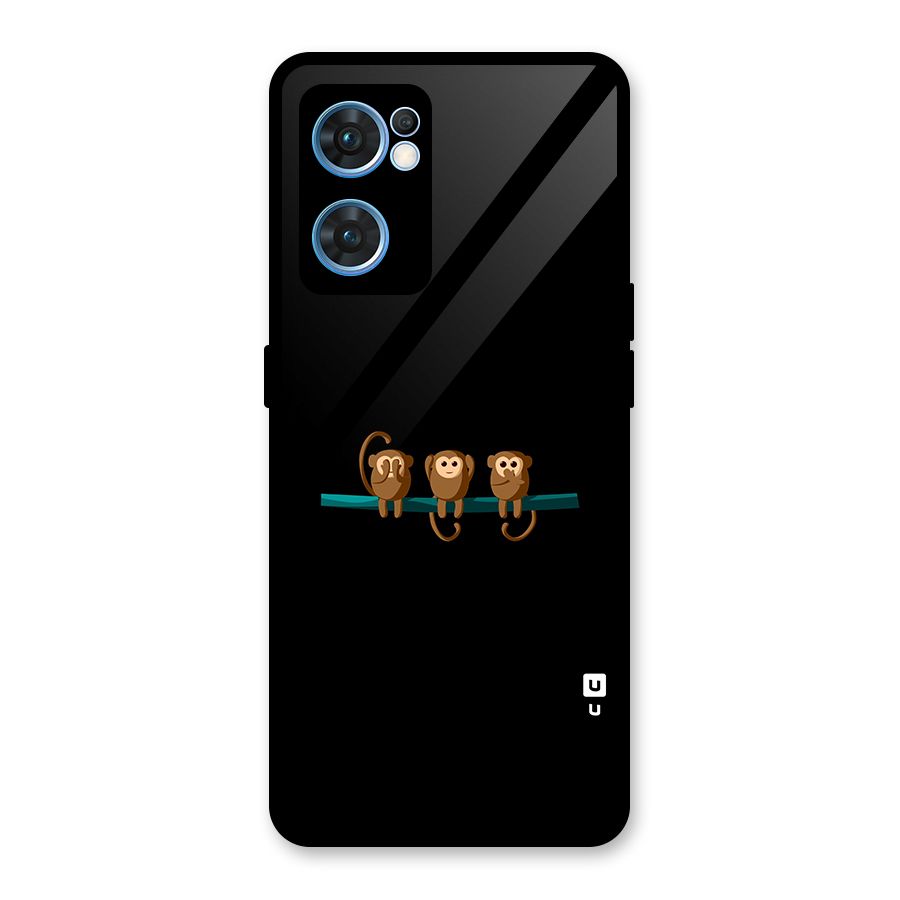 Three Cute Monkeys Glass Back Case for Oppo Reno7 5G