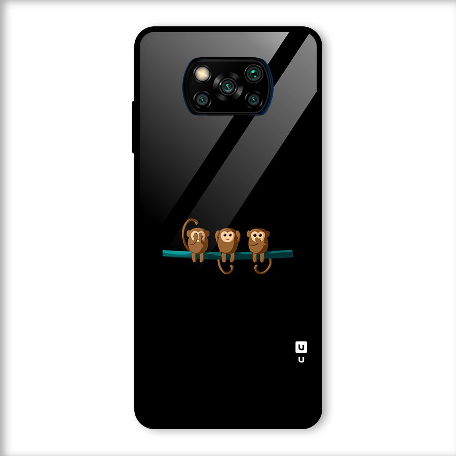 Three Cute Monkeys Glass Back Case for Poco X3