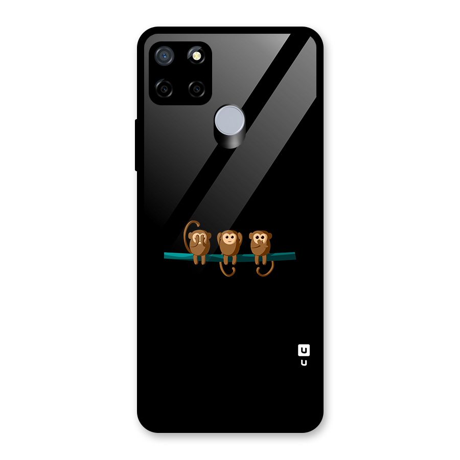 Three Cute Monkeys Glass Back Case for Realme Narzo 30A