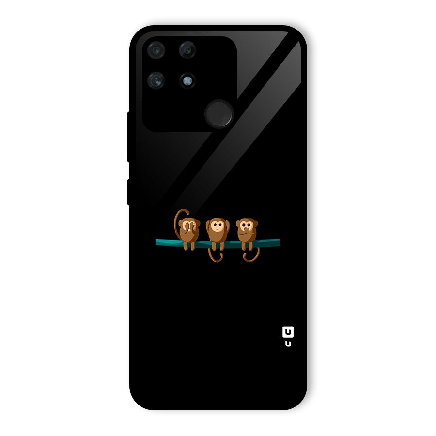 Three Cute Monkeys Glass Back Case for Realme Narzo 50A