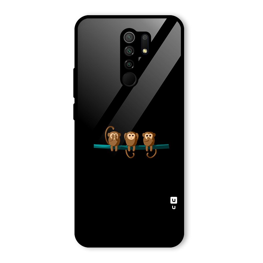 Three Cute Monkeys Glass Back Case for Redmi 9 Prime