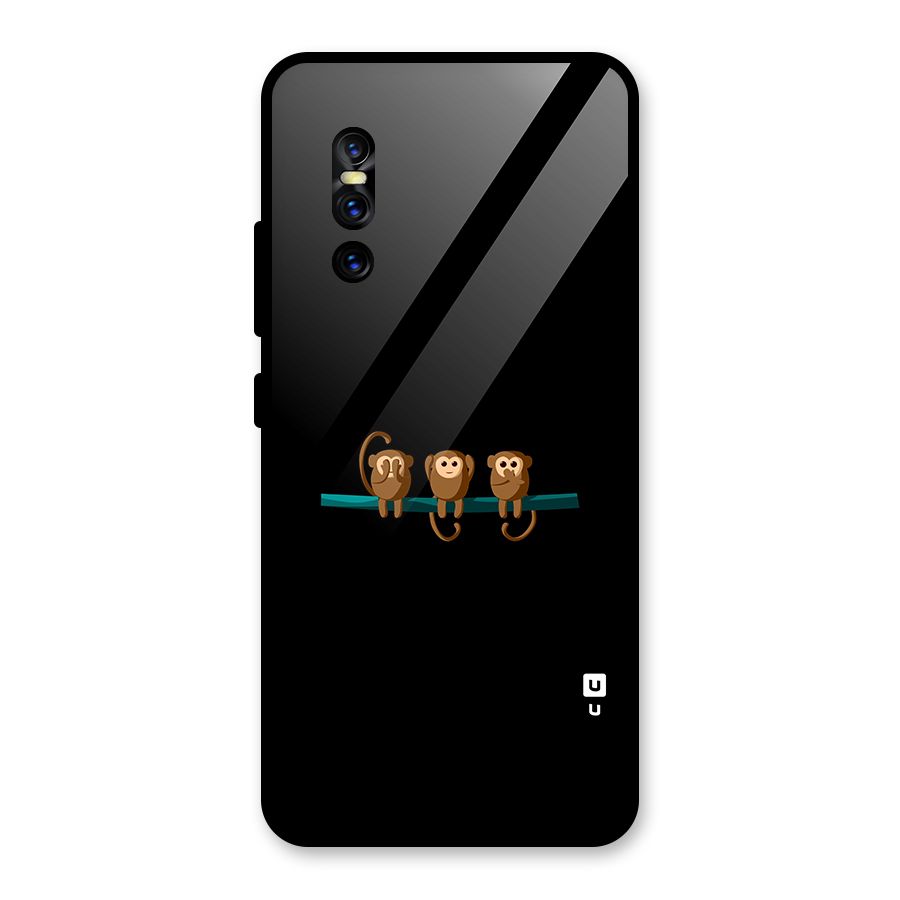 Three Cute Monkeys Glass Back Case for Vivo V15 Pro