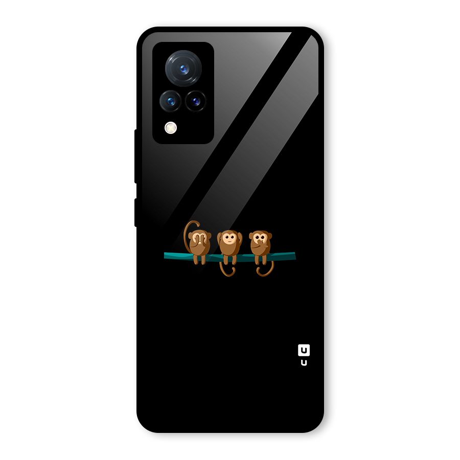 Three Cute Monkeys Glass Back Case for Vivo V21 5G