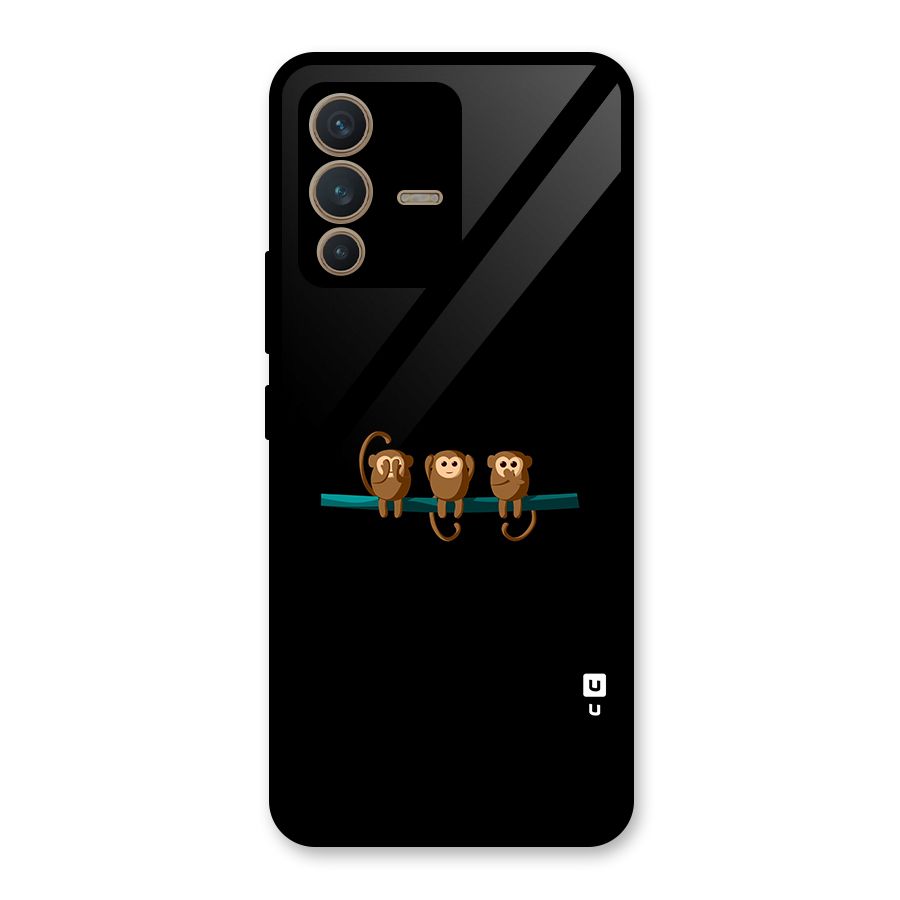 Three Cute Monkeys Glass Back Case for Vivo V23 5G