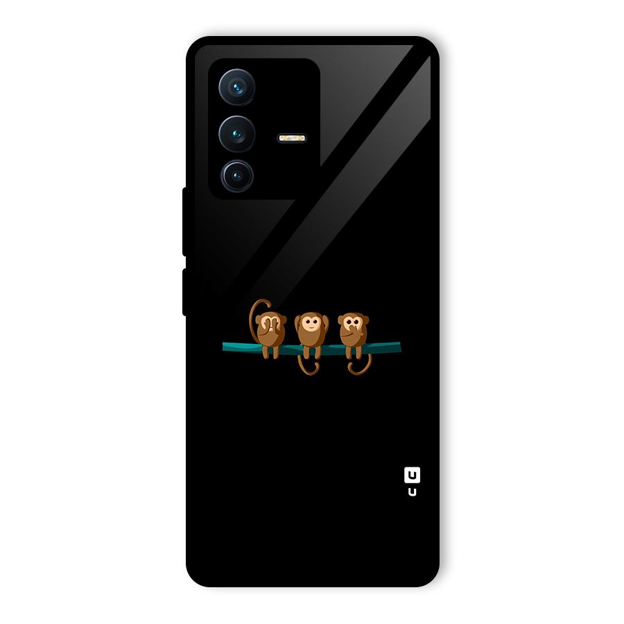 Three Cute Monkeys Glass Back Case for Vivo V23 Pro