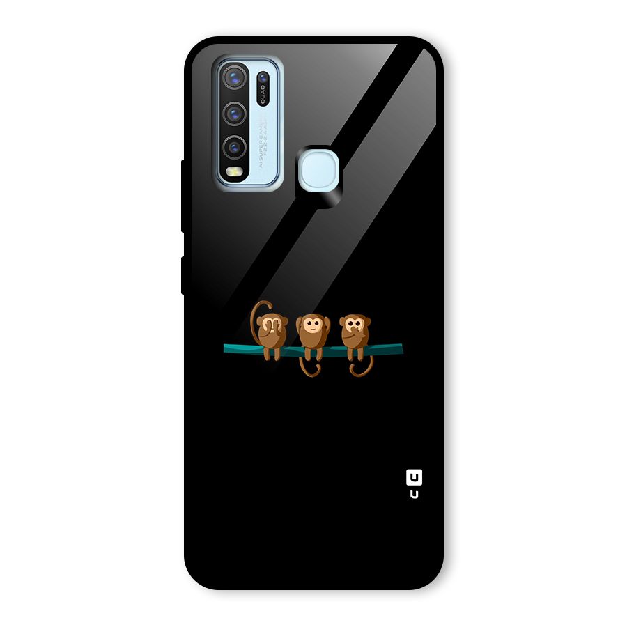 Three Cute Monkeys Glass Back Case for Vivo Y30