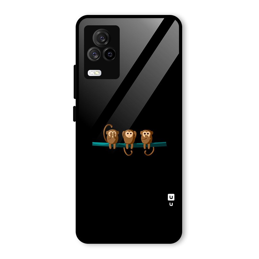 Three Cute Monkeys Glass Back Case for Vivo iQOO 7 Legend 5G