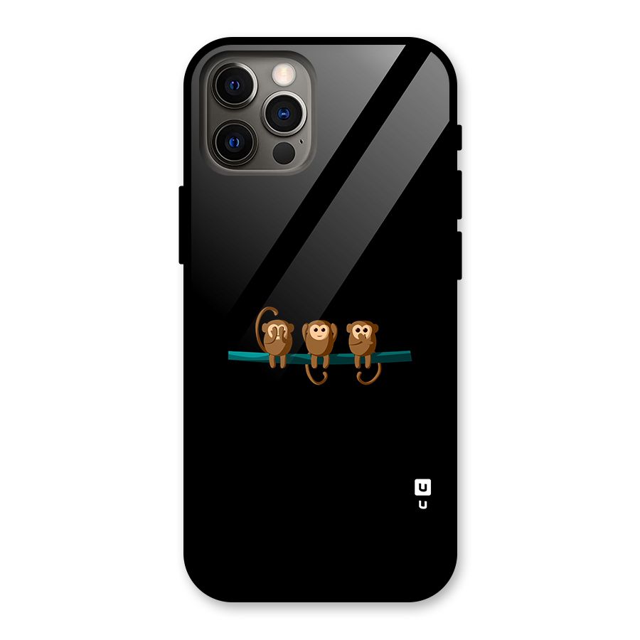 Three Cute Monkeys Glass Back Case for iPhone 12 Pro
