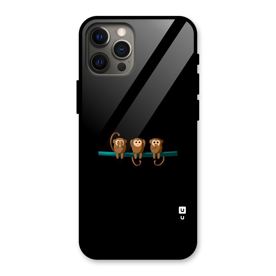 Three Cute Monkeys Glass Back Case for iPhone 12 Pro Max