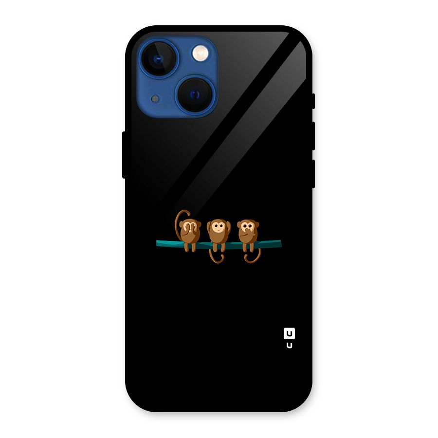 Three Cute Monkeys Glass Back Case for iPhone 13 Mini