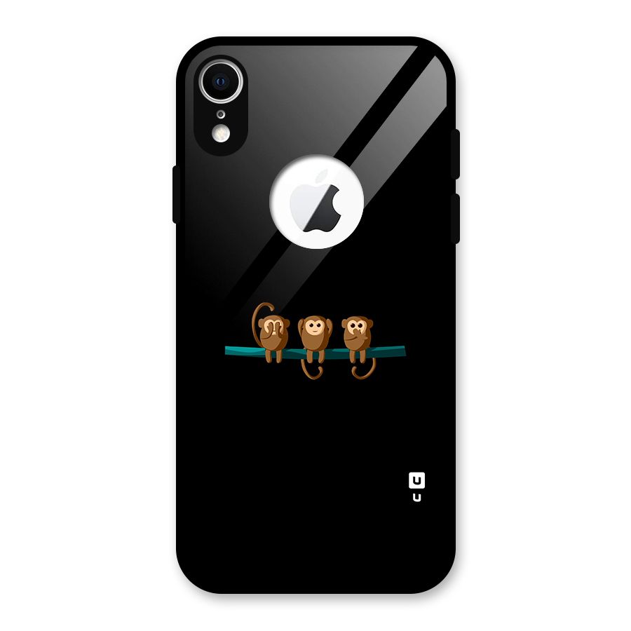 Three Cute Monkeys Glass Back Case for iPhone XR Logo Cut