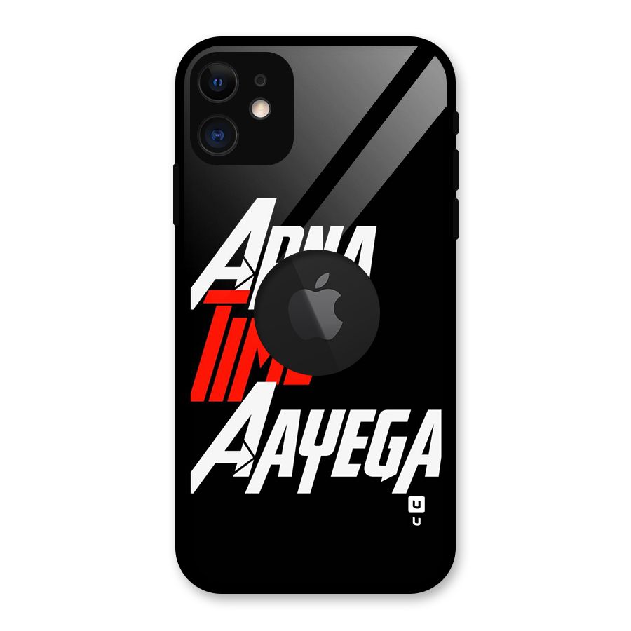 Time Aayega Glass Back Case for iPhone 11 Logo Cut