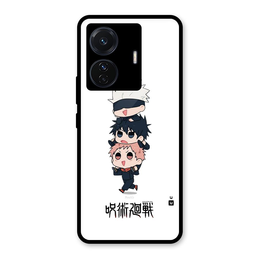 Top Gojo Squad Glass Back Case for Vivo T1 Pro