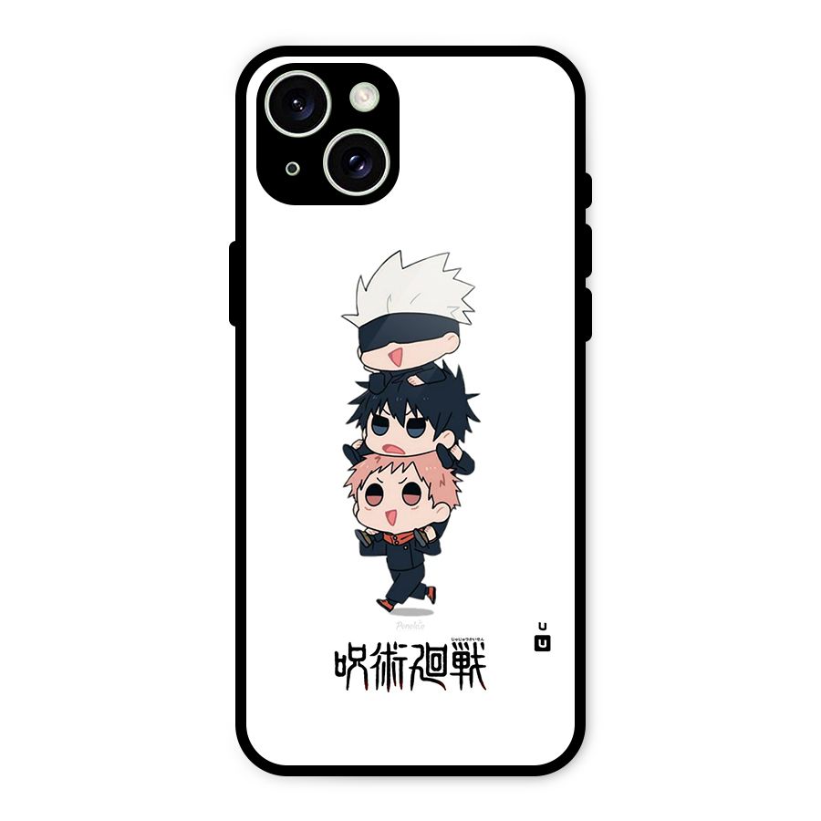 Top Gojo Squad Glass Back Case for iPhone 15 Plus