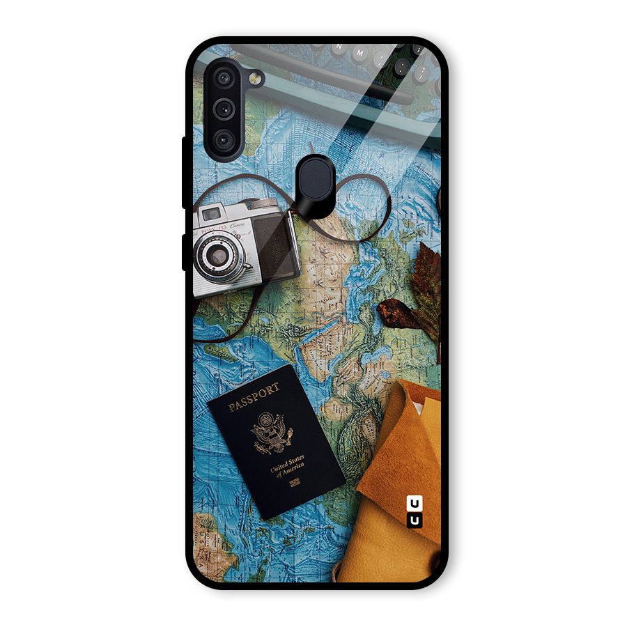 Travel Essentials Glass Back Case for Galaxy M11