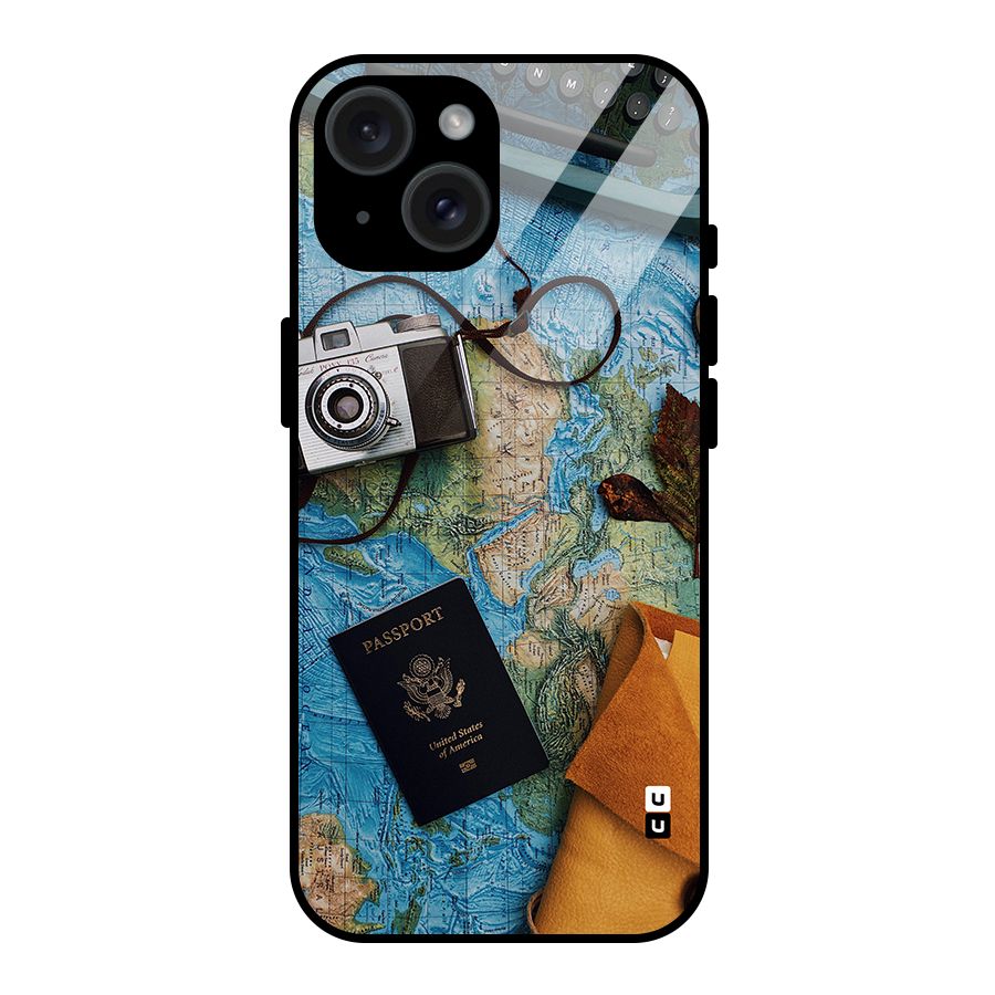 Travel Essentials Glass Back Case for iPhone 15