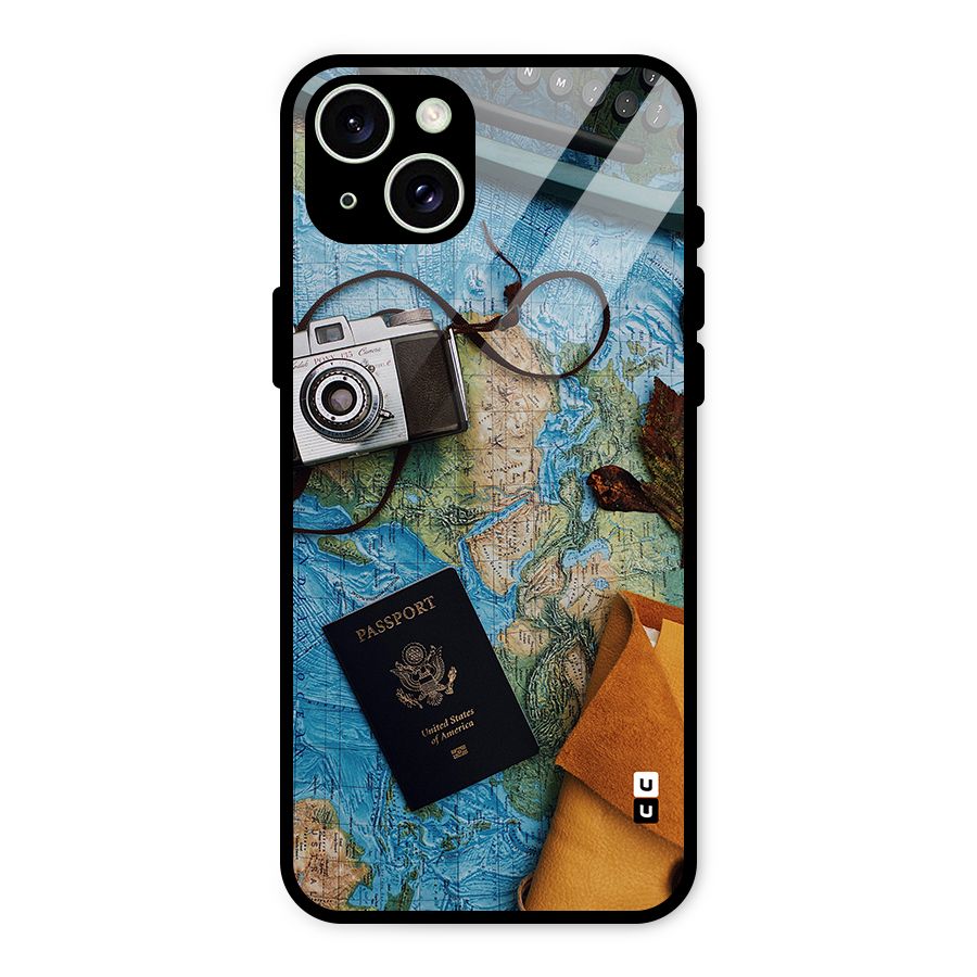 Travel Essentials Glass Back Case for iPhone 15 Plus