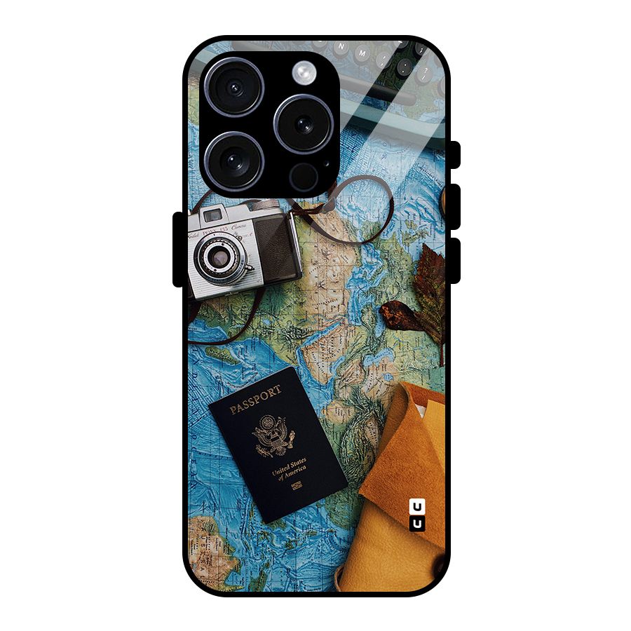 Travel Essentials Glass Back Case for iPhone 15 Pro