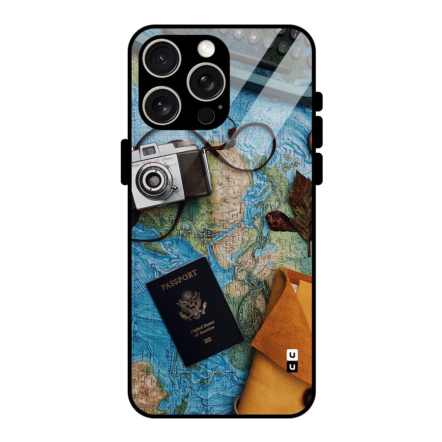 Travel Essentials Glass Back Case for iPhone 15 Pro Max