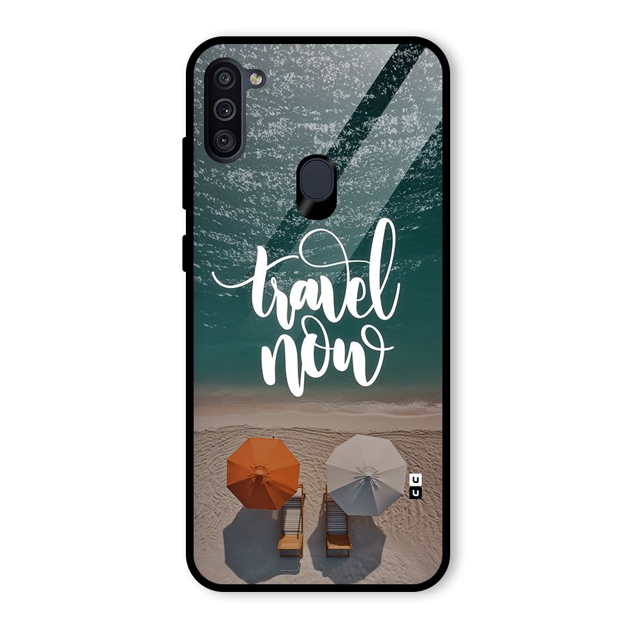 Travel Now Glass Back Case for Galaxy M11