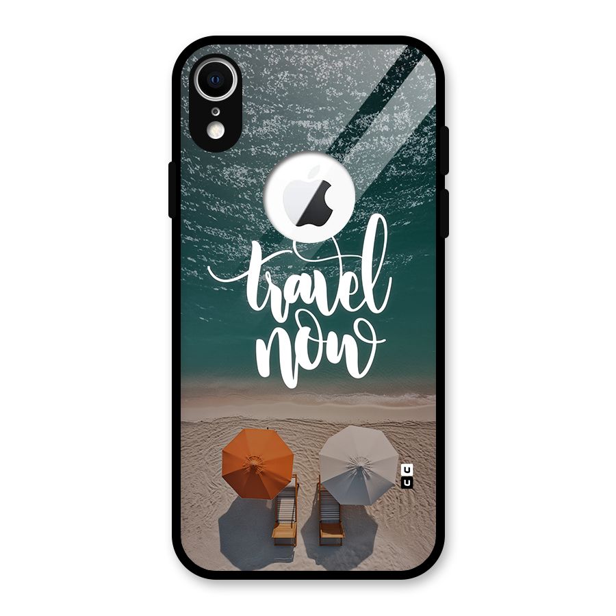 Travel Now Glass Back Case for iPhone XR Logo Cut