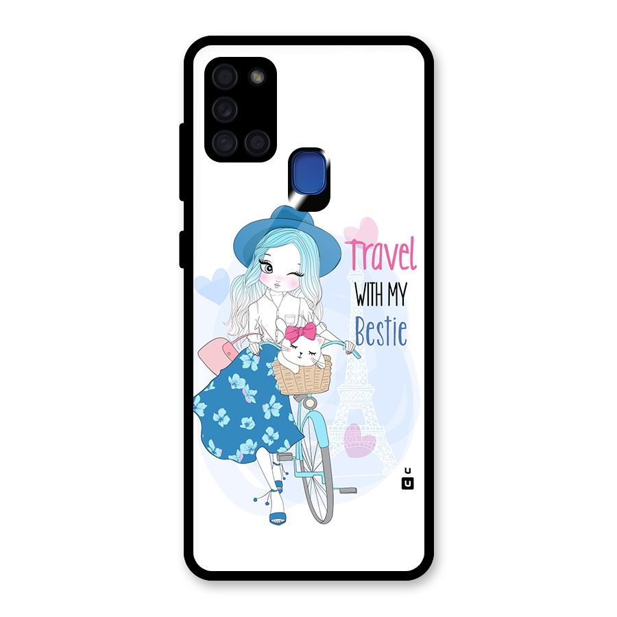 Travel With My Bestie Glass Back Case for Galaxy A21s