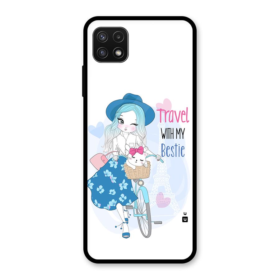 Travel With My Bestie Glass Back Case for Galaxy A22 5G