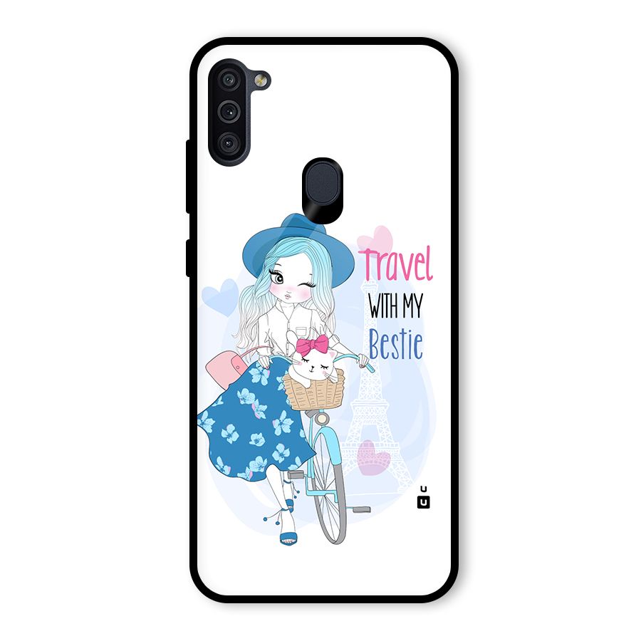Travel With My Bestie Glass Back Case for Galaxy M11