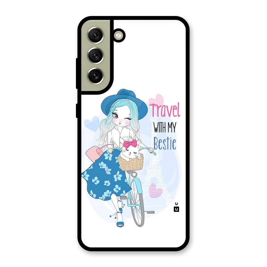Travel With My Bestie Glass Back Case for Galaxy S21 FE 5G
