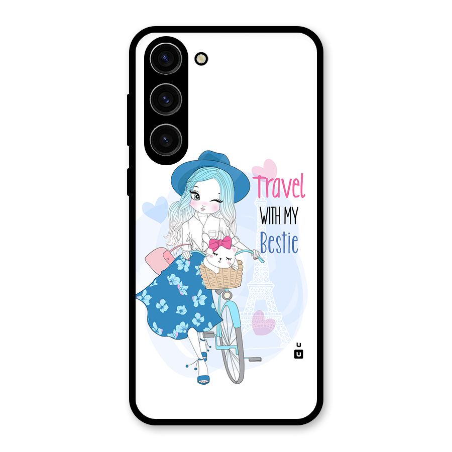 Travel With My Bestie Glass Back Case for Galaxy S23 Plus