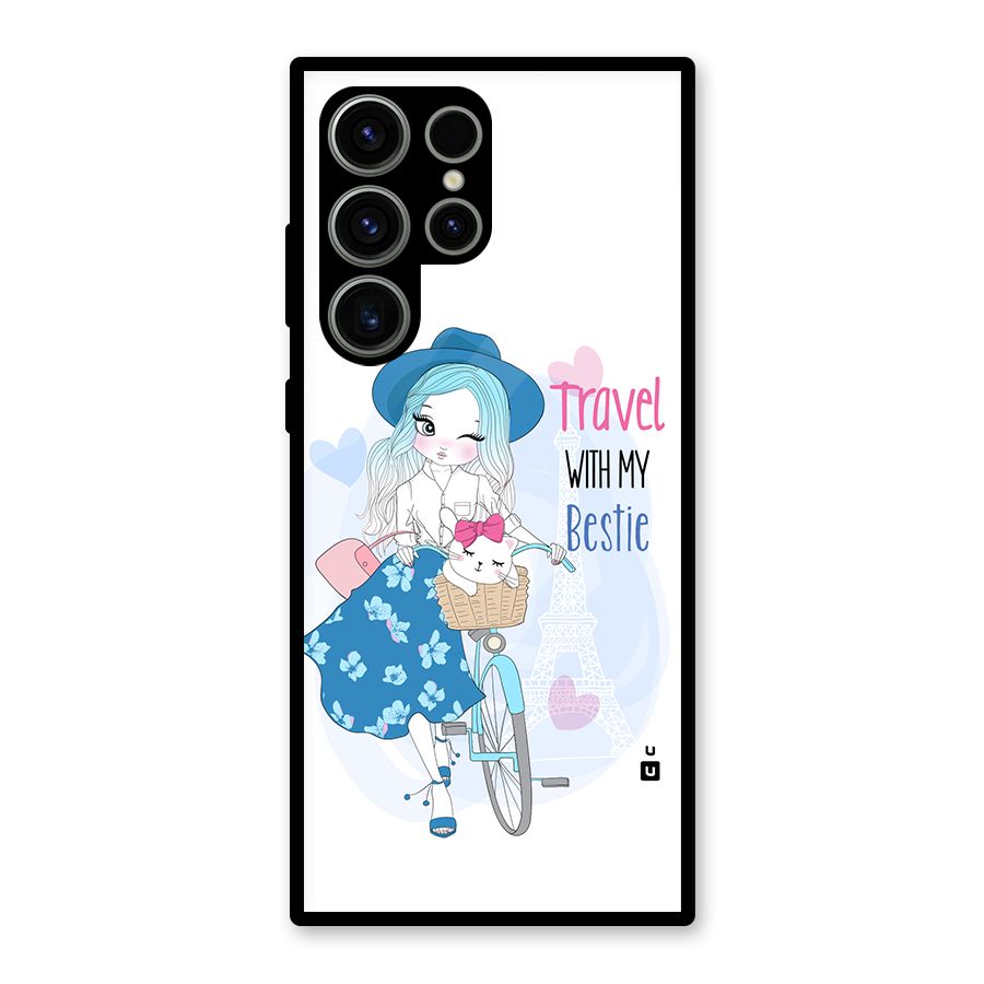 Travel With My Bestie Glass Back Case for Galaxy S23 Ultra