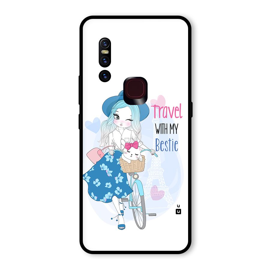 Travel With My Bestie Glass Back Case for Vivo V15