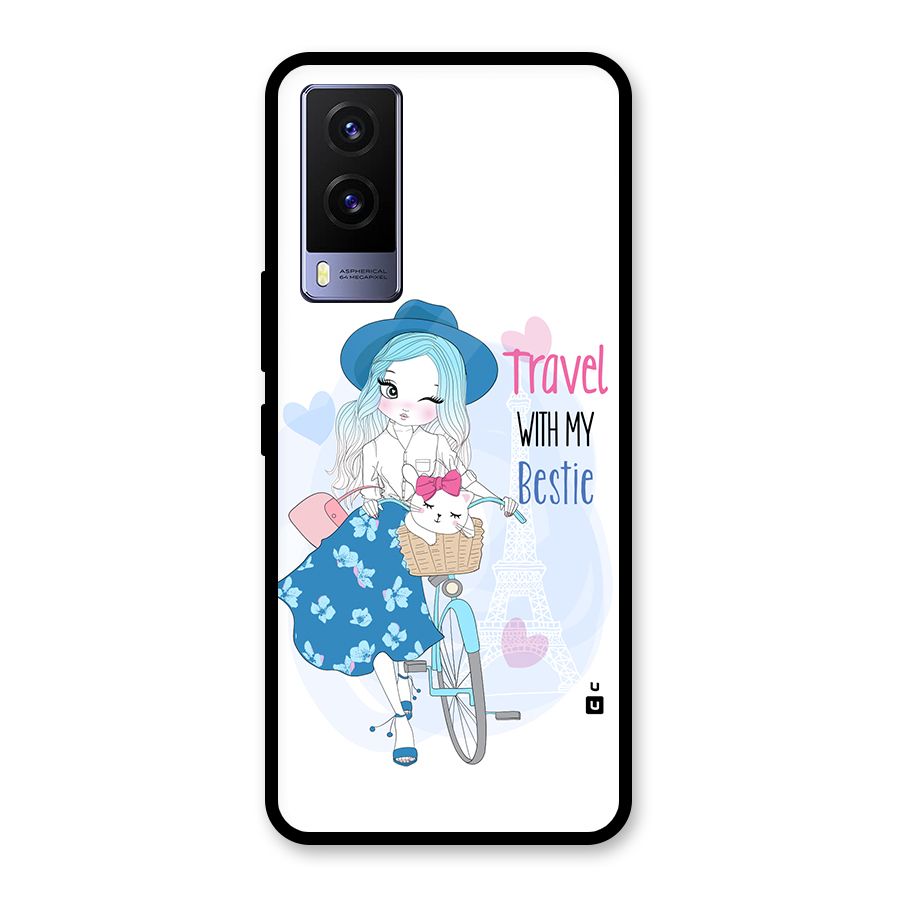 Travel With My Bestie Glass Back Case for Vivo V21e 5G