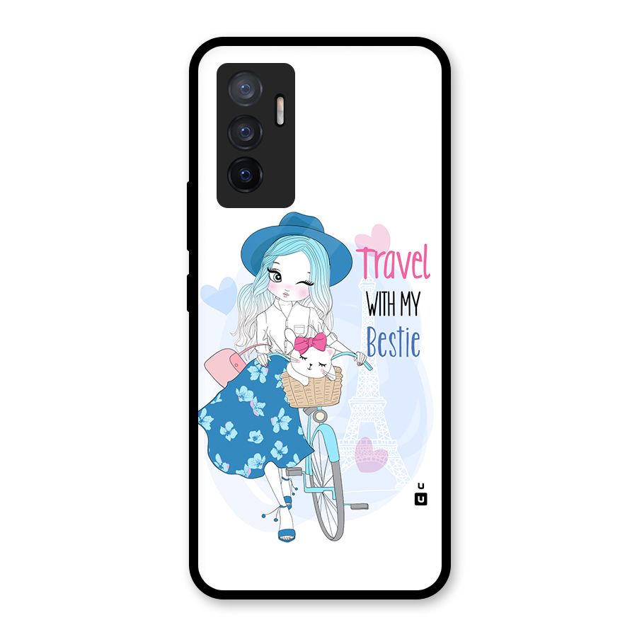 Travel With My Bestie Glass Back Case for Vivo V23e