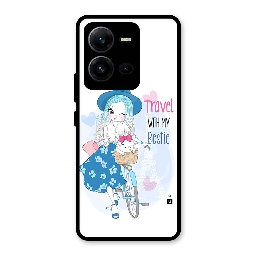 Travel With My Bestie Glass Back Case for Vivo V25