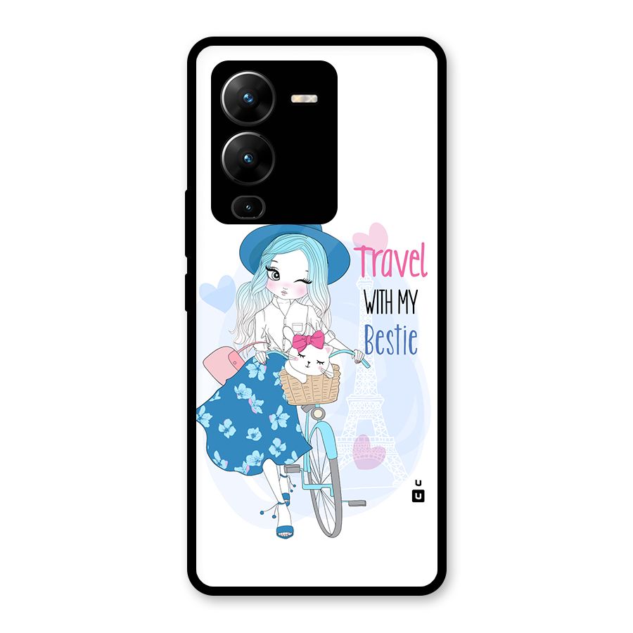 Travel With My Bestie Glass Back Case for Vivo V25 Pro
