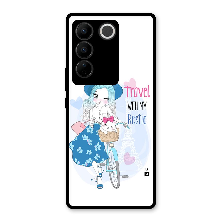 Travel With My Bestie Glass Back Case for Vivo V27 Pro