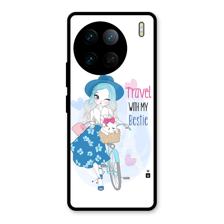 Travel With My Bestie Glass Back Case for Vivo X90 Pro