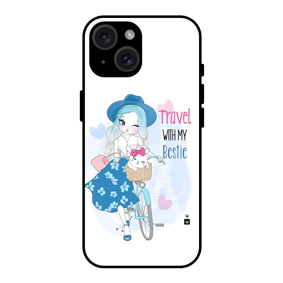 Travel With My Bestie Glass Back Case for iPhone 15