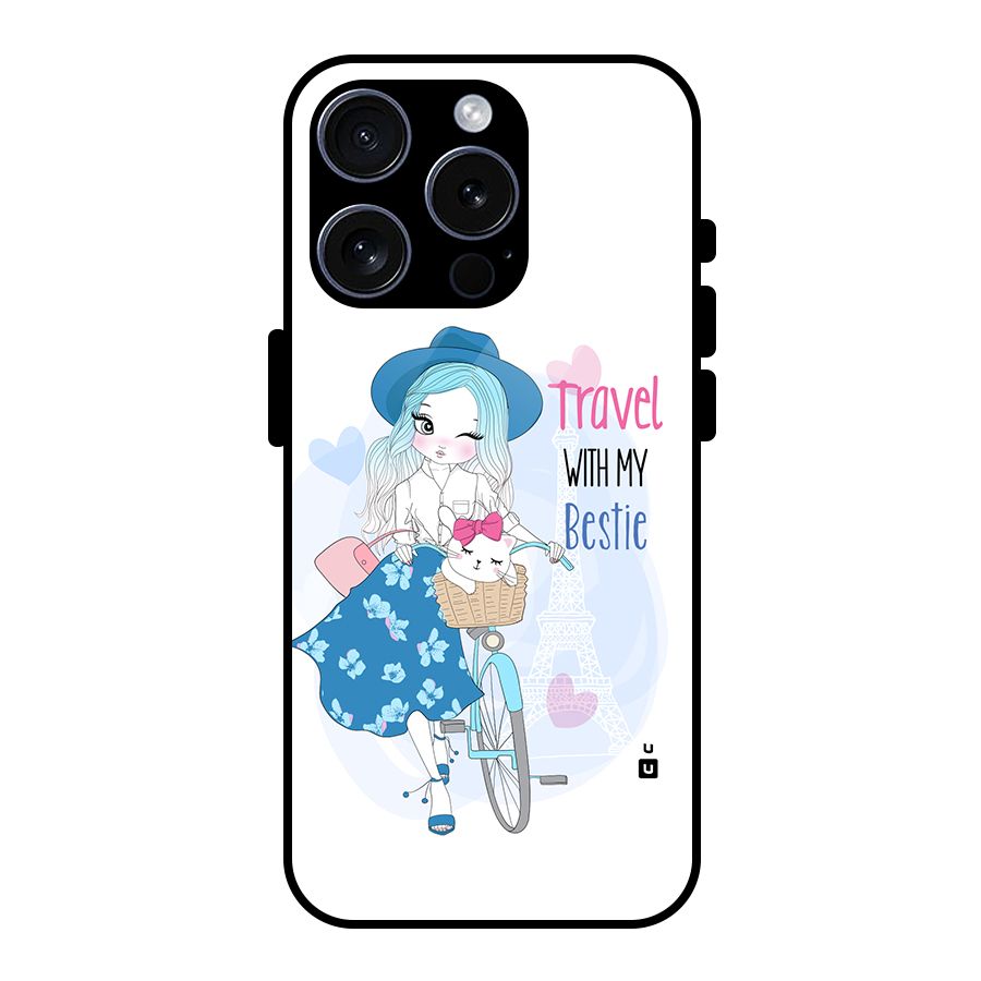 Travel With My Bestie Glass Back Case for iPhone 15 Pro