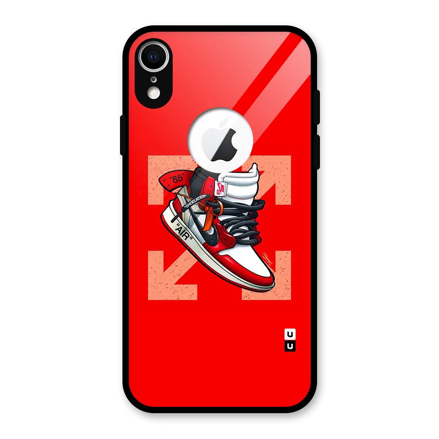 Trendy Air Shoes Glass Back Case for iPhone XR Logo Cut