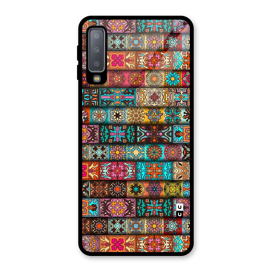 Tribal Seamless Pattern Vintage Decorative Glass Back Case for Galaxy A7 (2018)