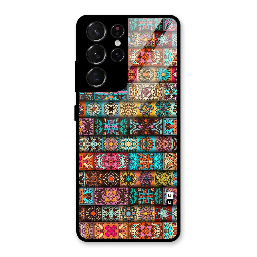 Tribal Seamless Pattern Vintage Decorative Glass Back Case for Galaxy S21 Ultra 5G