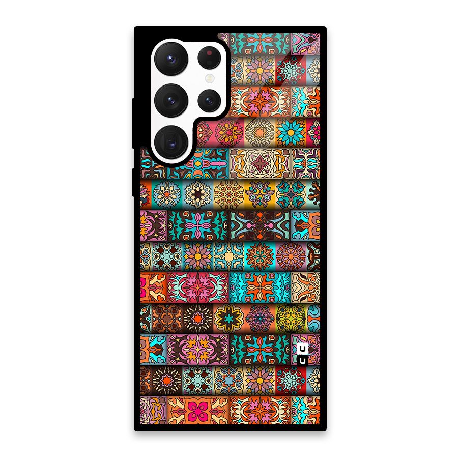 Tribal Seamless Pattern Vintage Decorative Glass Back Case for Galaxy S22 Ultra 5G
